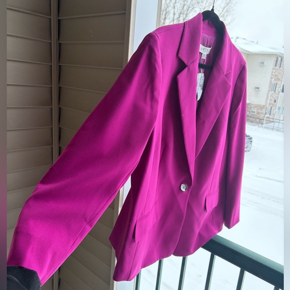 🆕🌸 Kasper Cerise Magenta One-Button Tailored Blazer Jacket Size 14W Office Work - Picture 10 of 16
